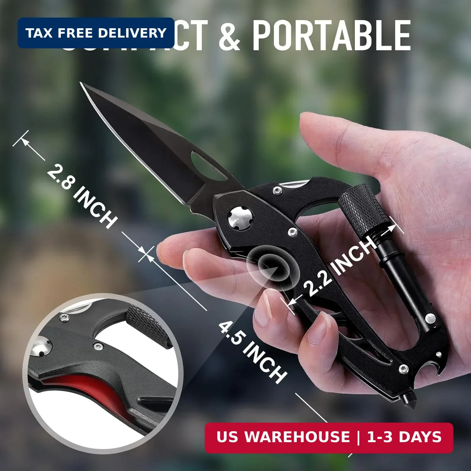 Multitool Carabiner with Pocket Knife, Birthday Gifts for Men Him Boyfriend, EDC