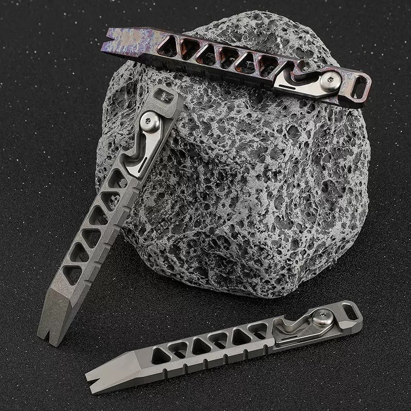 Titanium Pry Bar Crowbar Bottle Opener EDC Pocket Multi Tools Keychain Crowbar