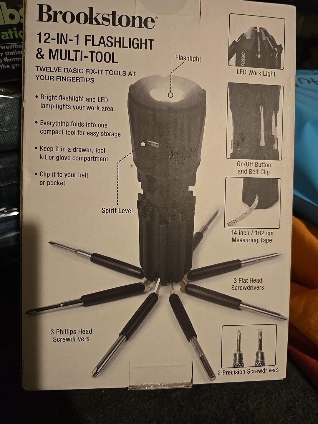 Brookstone 12 In 1 Flashlight & Multi-tool Flashlight tape ** NO BOX **