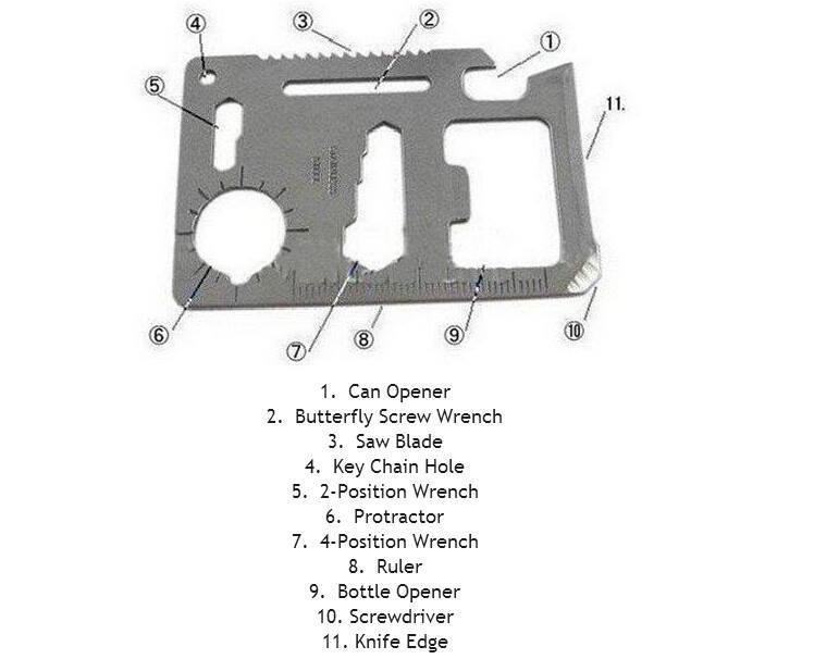 11 in 1 Multi EDC Tools Hunting Survival Camping Military Credit Card Knife