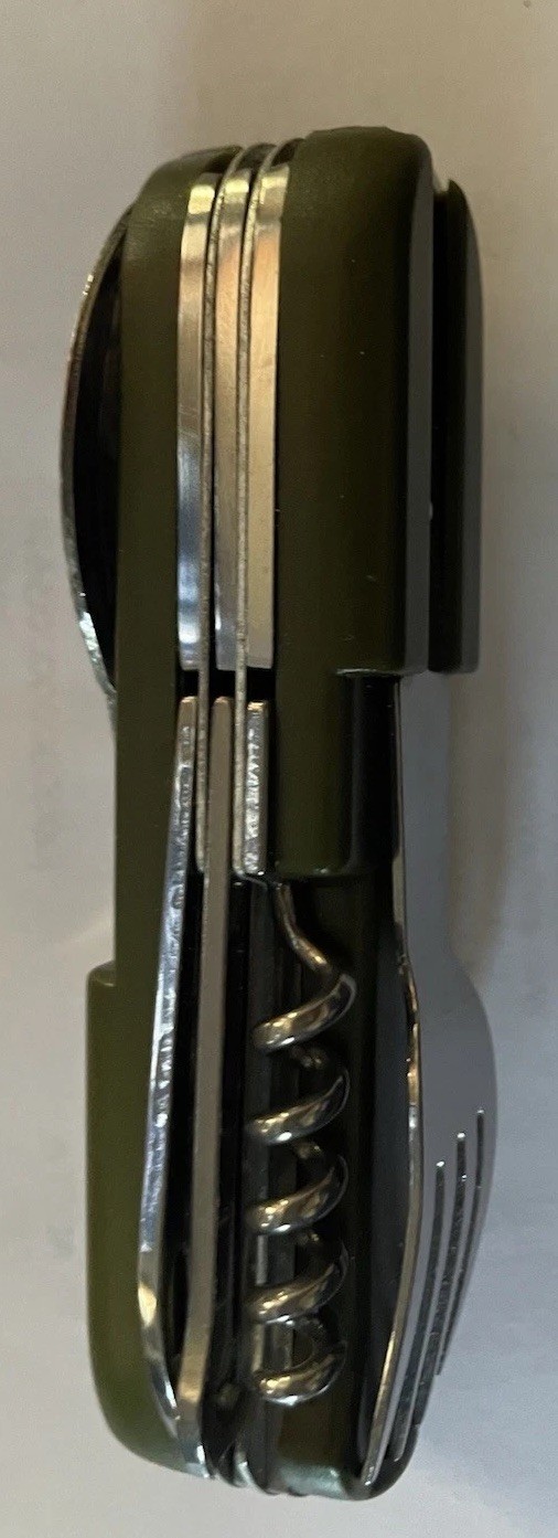 Utensil Knife , Multi Tool . Spoon Fork Flashlight Sheath Great For Camping