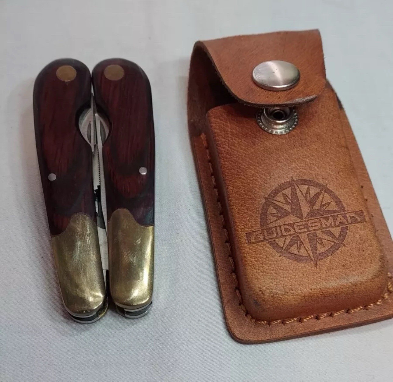 Guidesman Multi-Tool,Pliers & More,Leather Belt Sheath Rosewood & Brass