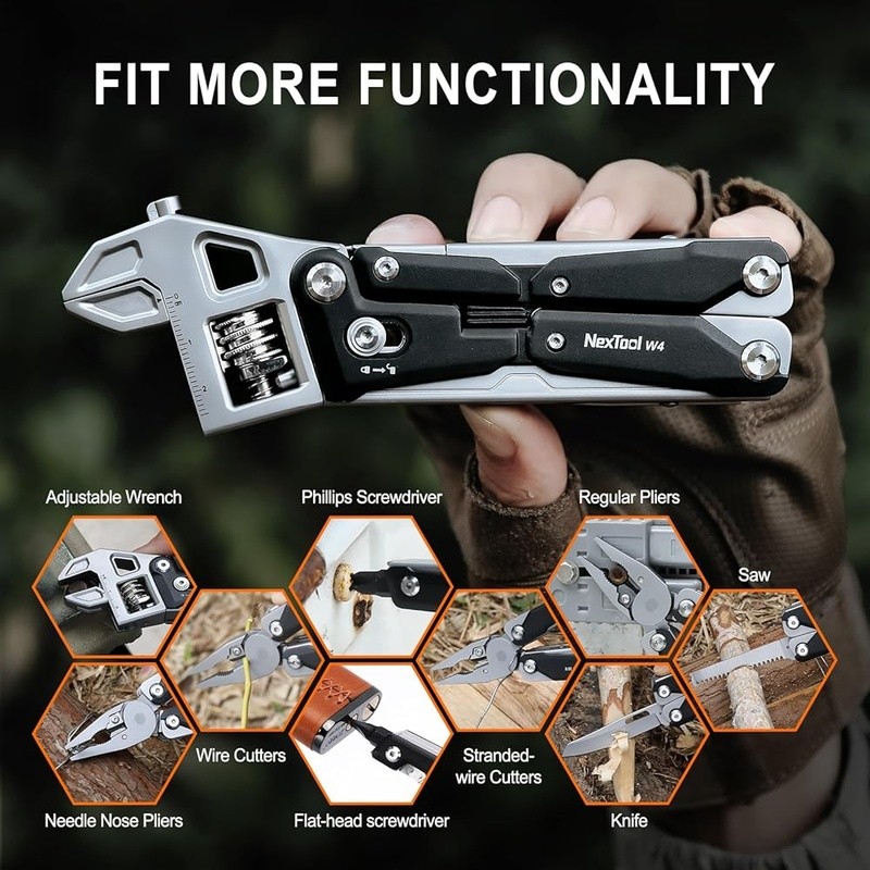 11-in-1 Adjustable Ratchet Wrench Multitool W/ Pliers Knife Saw EDC Tool New