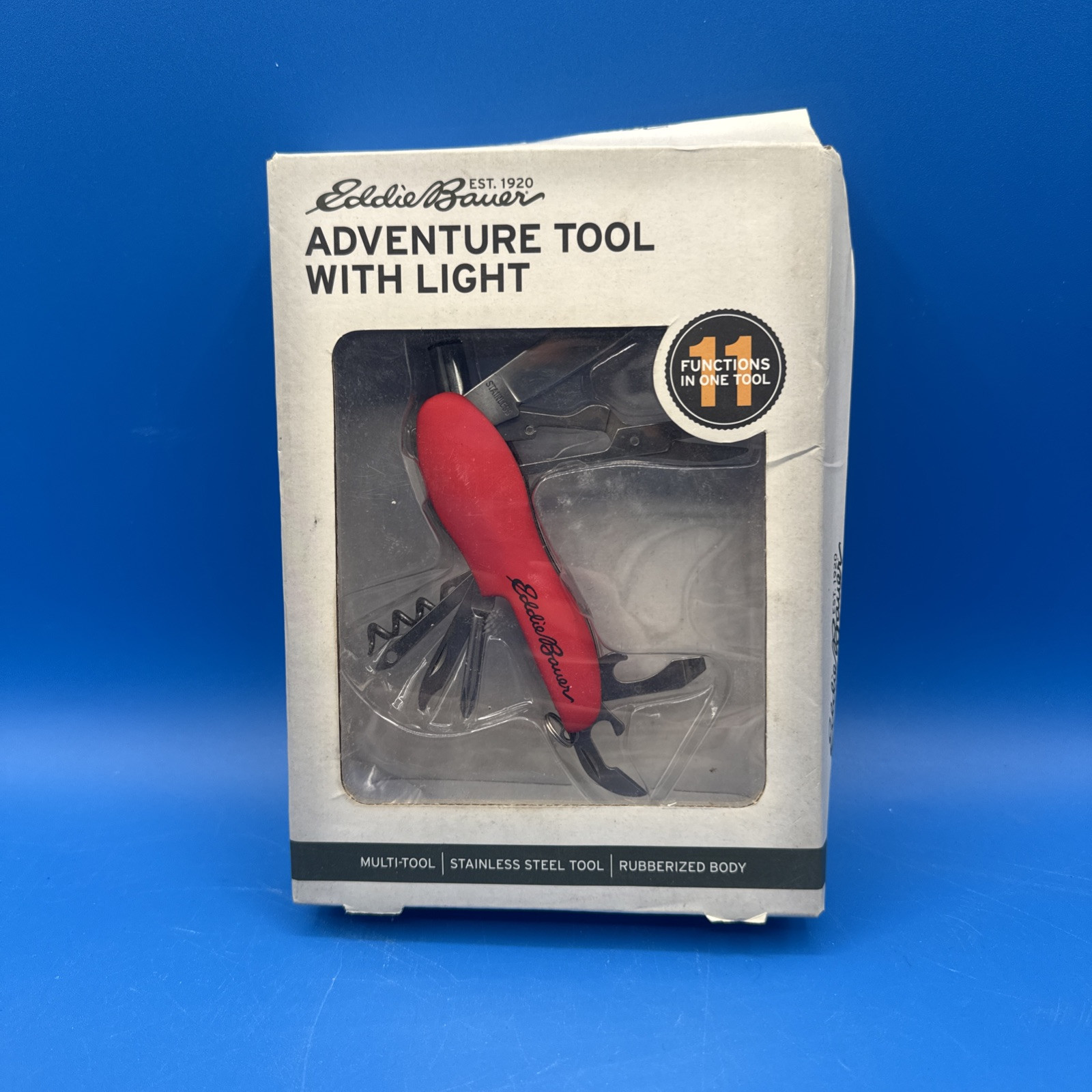 New 11 Function Adventure Knife Tool includes LED Light By Eddie Bauer Red
