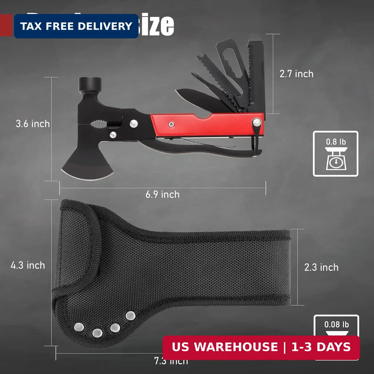 Leopcito 14-In-1 Multitool Camping Hammer – Survival Gear with Axe, Knife, Screw