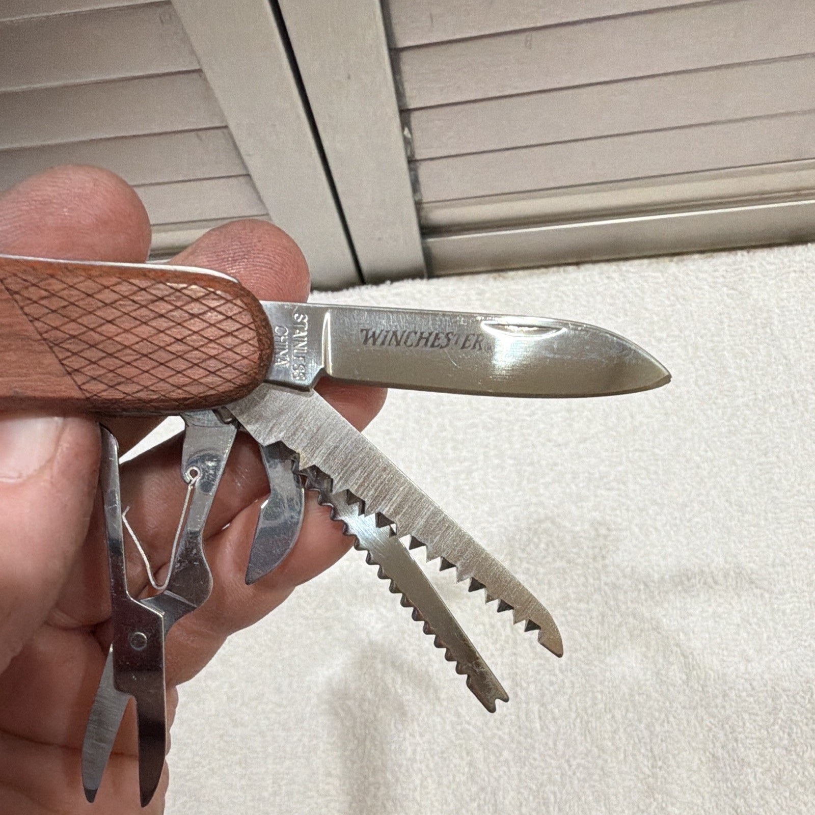 Winchester 11-in-1 Stainless Multi-Tool Pocket Knife Wood Handle Saw Scissors