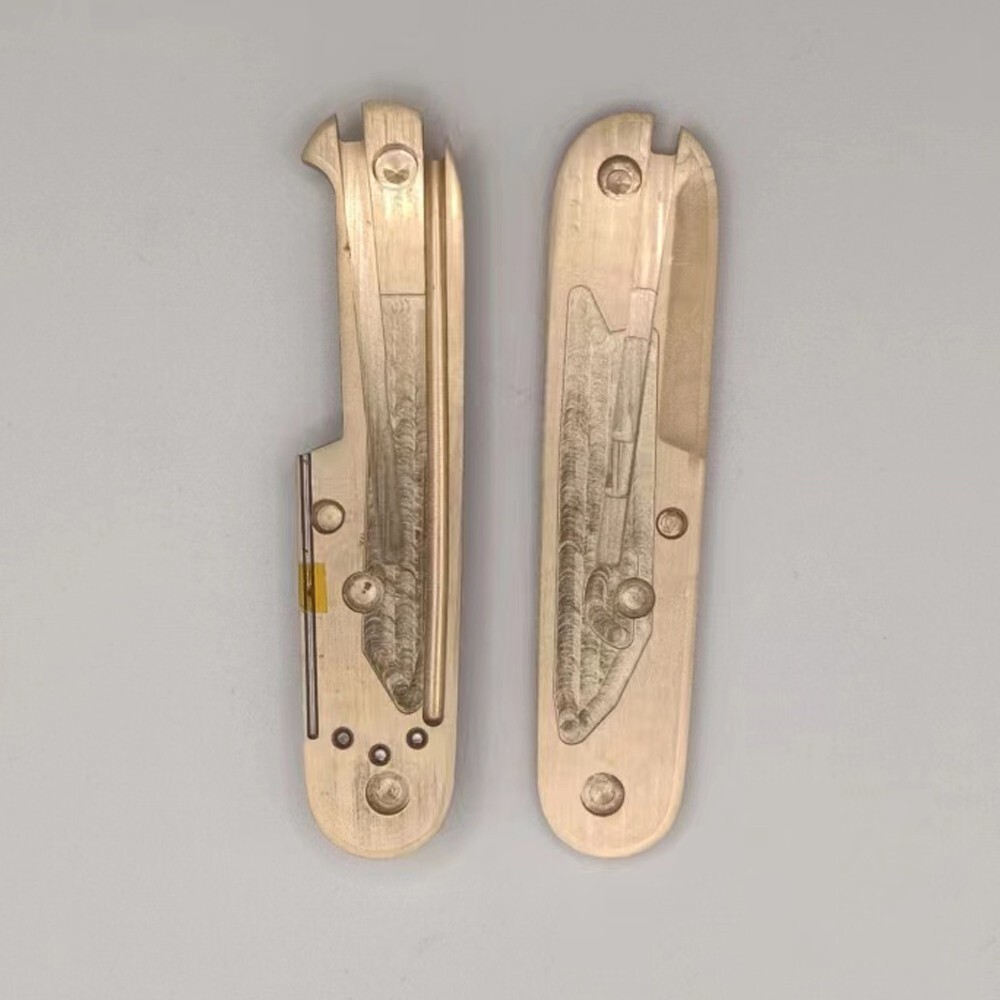 New 1 Pair Brass Handle Scales +Back Clip for 91mm Victorinox Swiss Army Knives