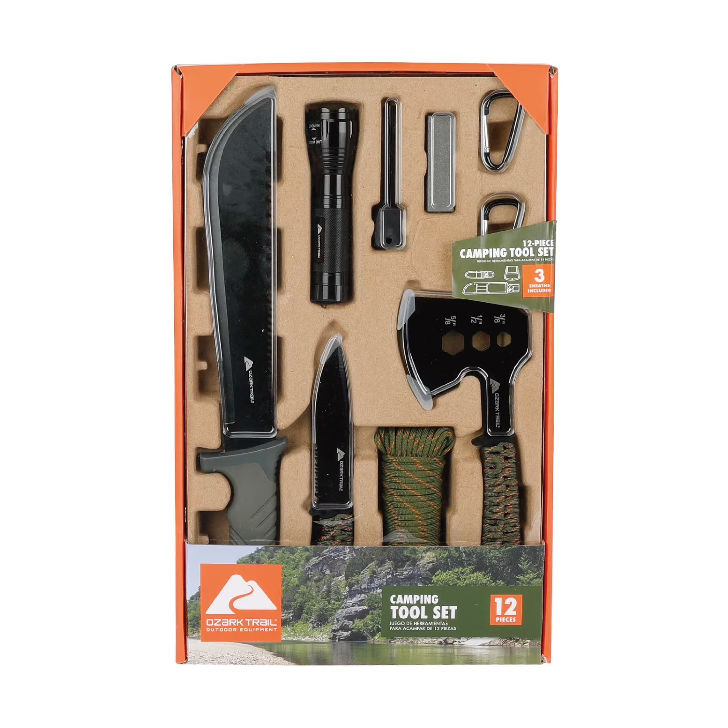 Ozark Trail 12Pc Camping Tool Set w/ Flashlight & Accessories FREE SHIP