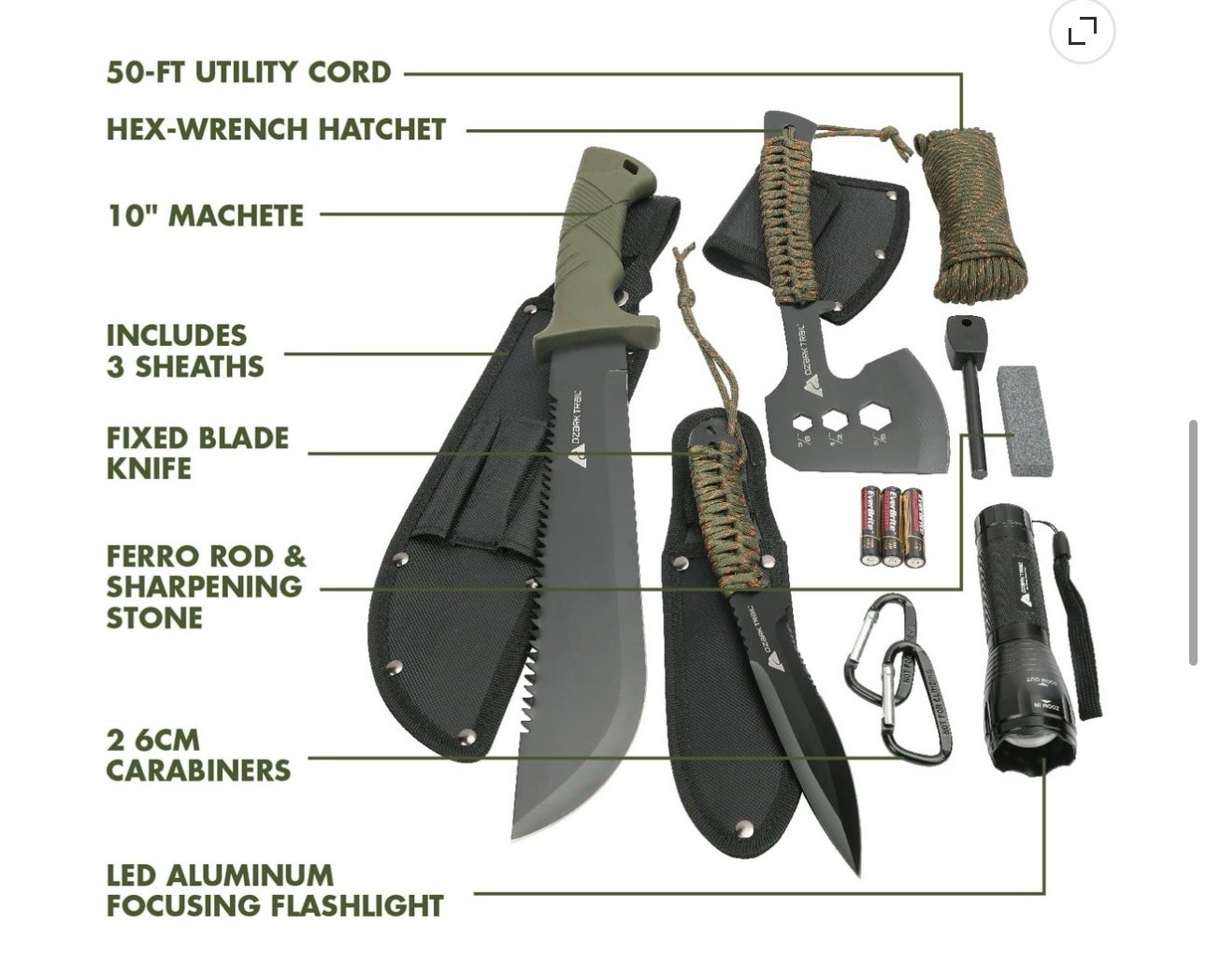 New OZARK TRAIL 12 – Piece Camping Tool Set – Knifes Axe Sheaths Survival