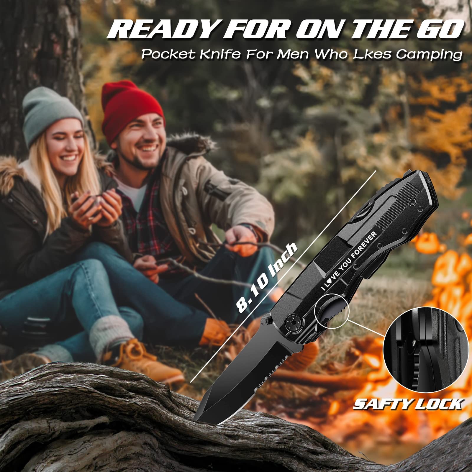 Gifts for Boyfriend Husband,Multitool Pocket Knife “I LOVE Black