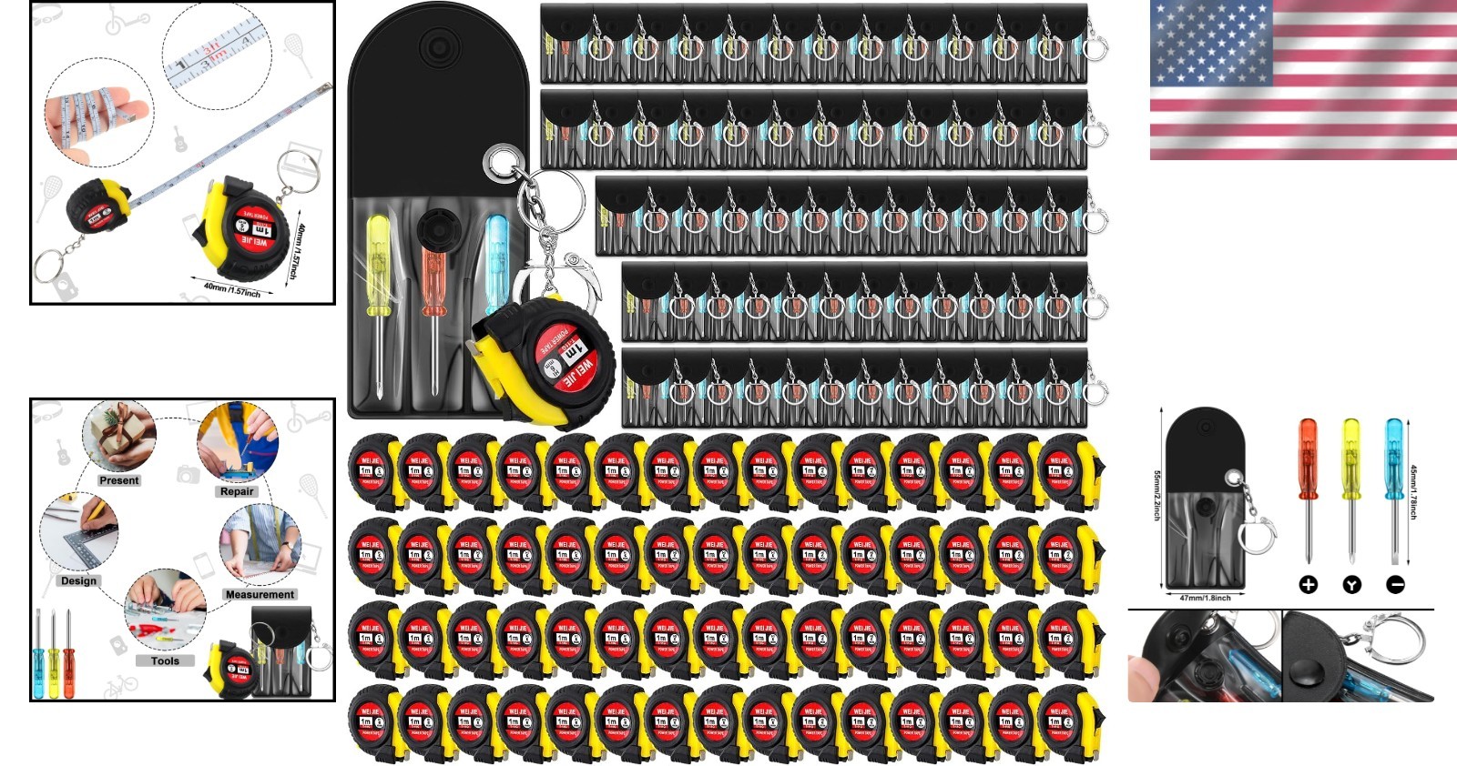 Durable Mini Tool Keychain Bulk: 120 Pcs Screwdriver & Tape Measure
