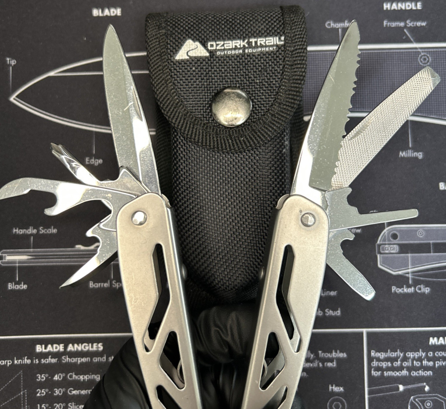 Ozark Trail Multi Tool Pliers Knife Stainless Steel w/ Pouch Camping EDC VGUC