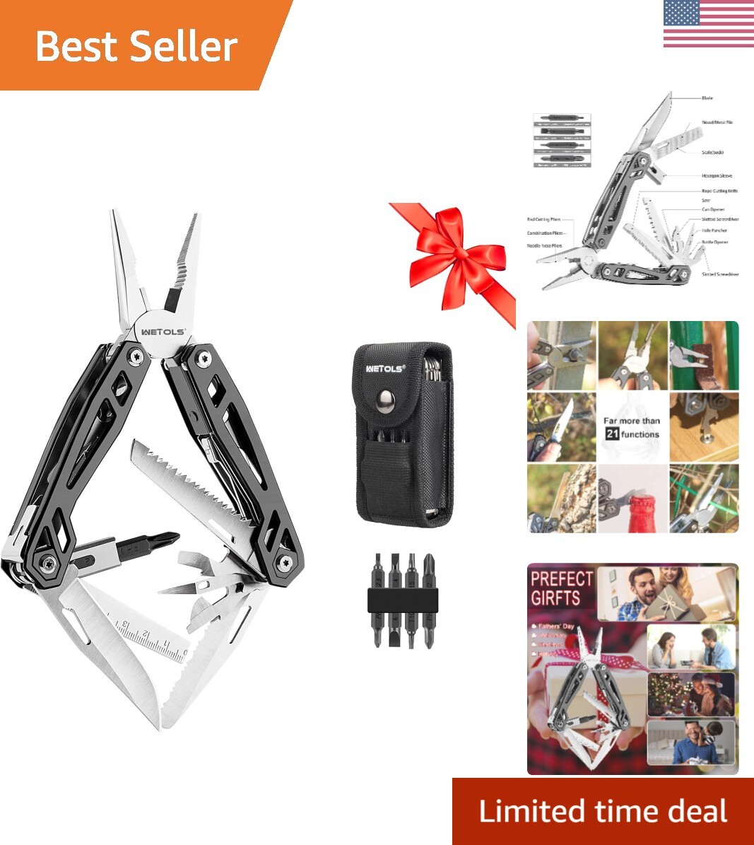 Self-Locking Multitool with Sheath for Safe Everyday Use – Perfect Gift for Him