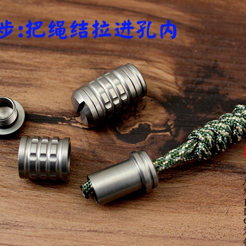 EDC Titanium Alloy Umbrella Rope End Flashlight Necklace Pendant Ring Accessory