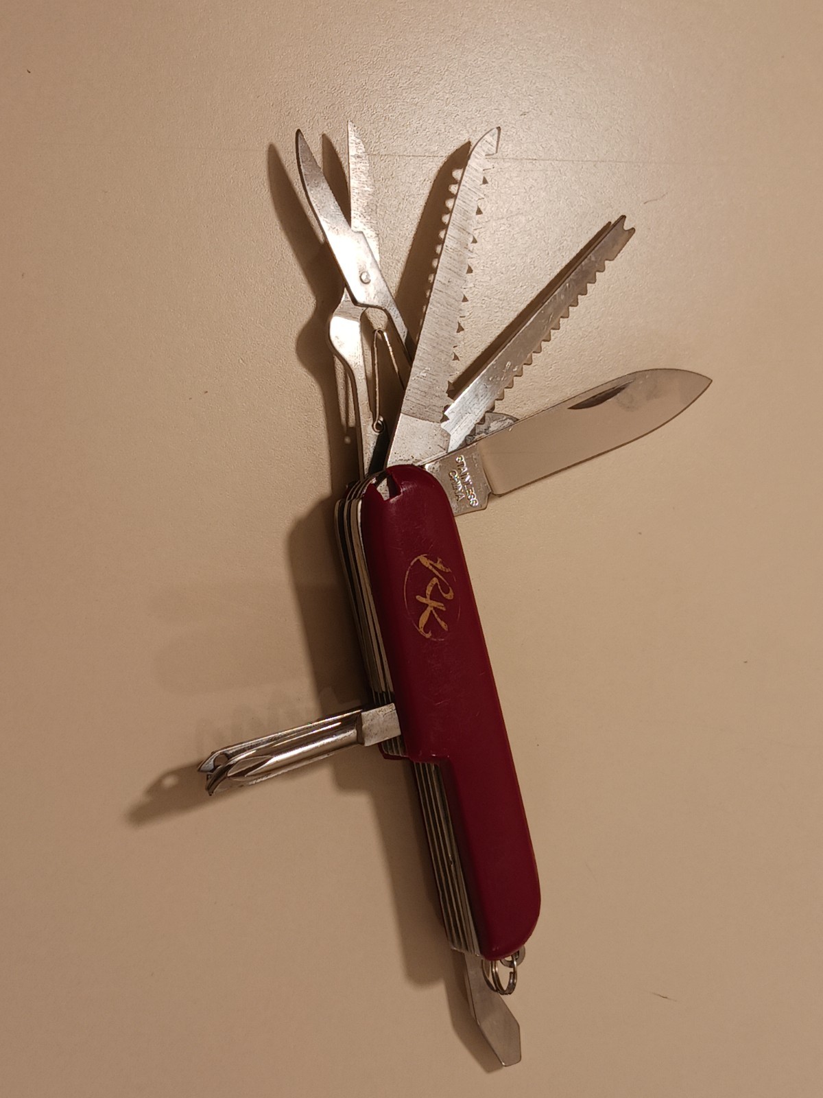 RK Logo Pocket Knife Multi-tool Stainless Steel Red Handle Camping Utility EDC