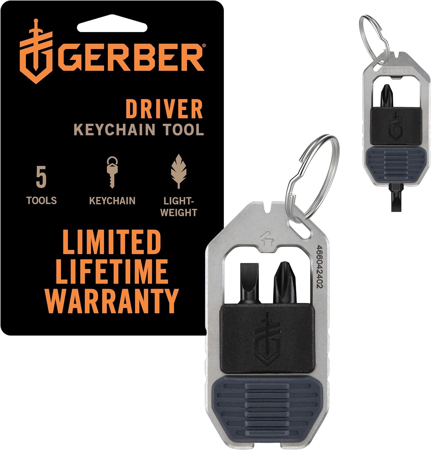 Gear Driver Keychain 5-in-1 Multitool, Clips to Pocket or Keychain with Pry Bar,