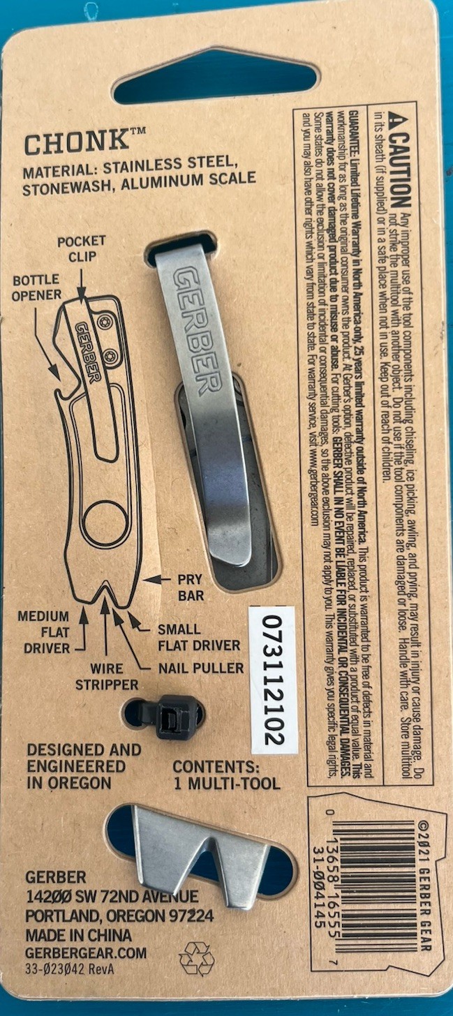 NEW Gerber Chonk Multi-Tool 6 Tools Travel Friendly Stainless Steel Stonewash