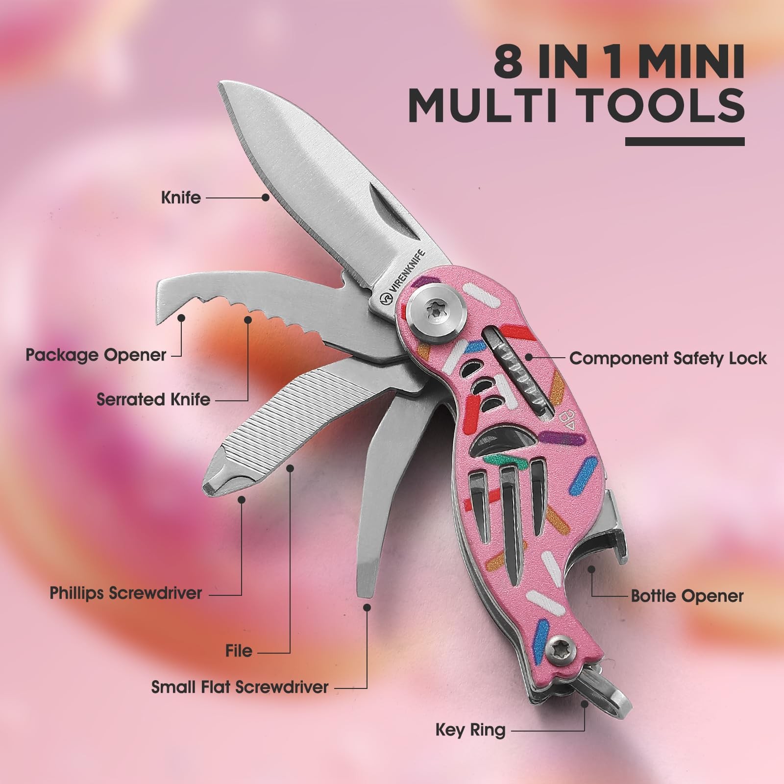 VIRENKNIFE Folding Pocket Utility Knife,Keychain Knife，9 in 1 Multitool，Packa…