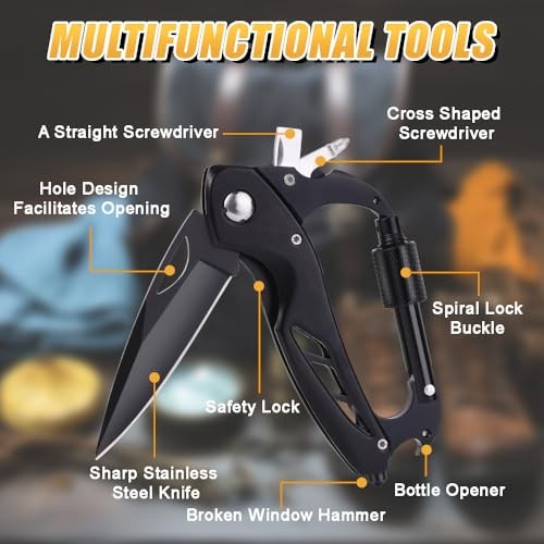 Multitool Carabiner with Pocket Knife, EDC Carabiners Keychain with Folding