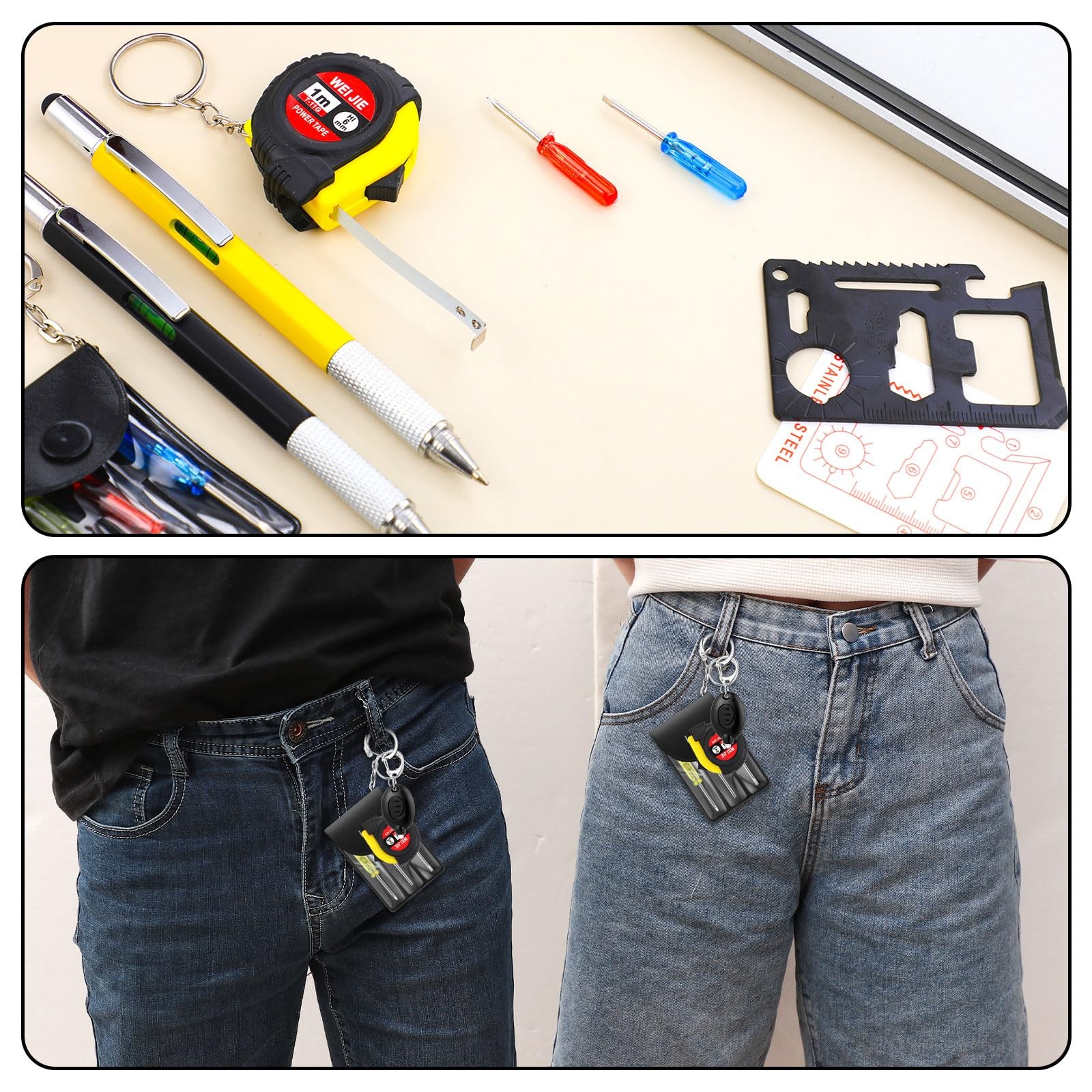 60 Pcs Mini Tape Screwdriver Keychain Set Multitool Pen Card Father’s Men Gif…