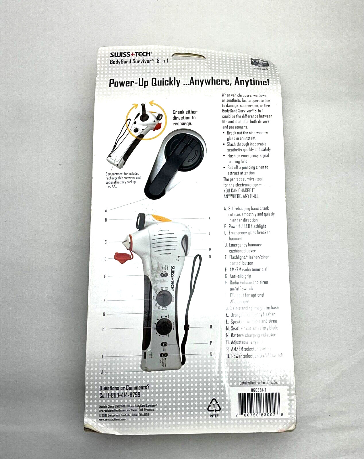 SWISS+TECH BODY GARD SURVIVOR AUTOMOBILE SELF-CHARGING EMERGENCY TOOL