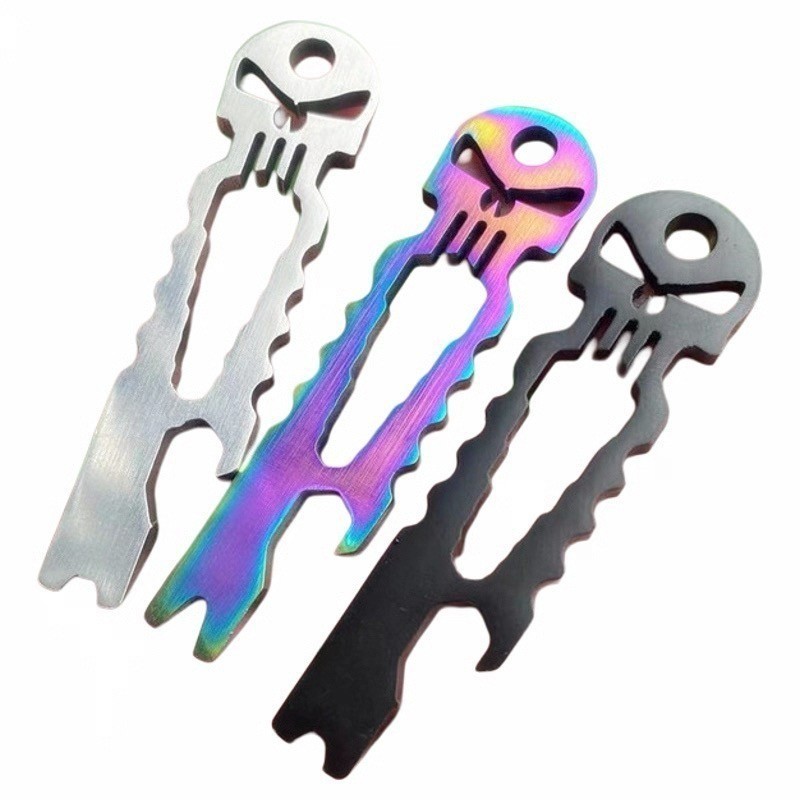 TC4 Titanium Skull Outdoor EDC Crowbar Keychain Tactical Pry Bar Opener Crowbar