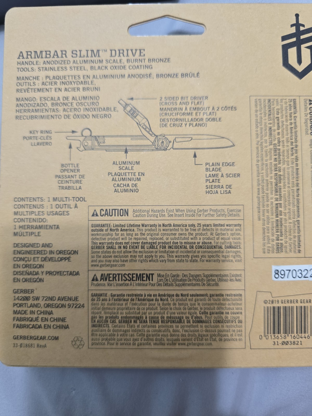 Gerber Armbar Slim Drive Multi-Tool Brand New In Package BRONZE