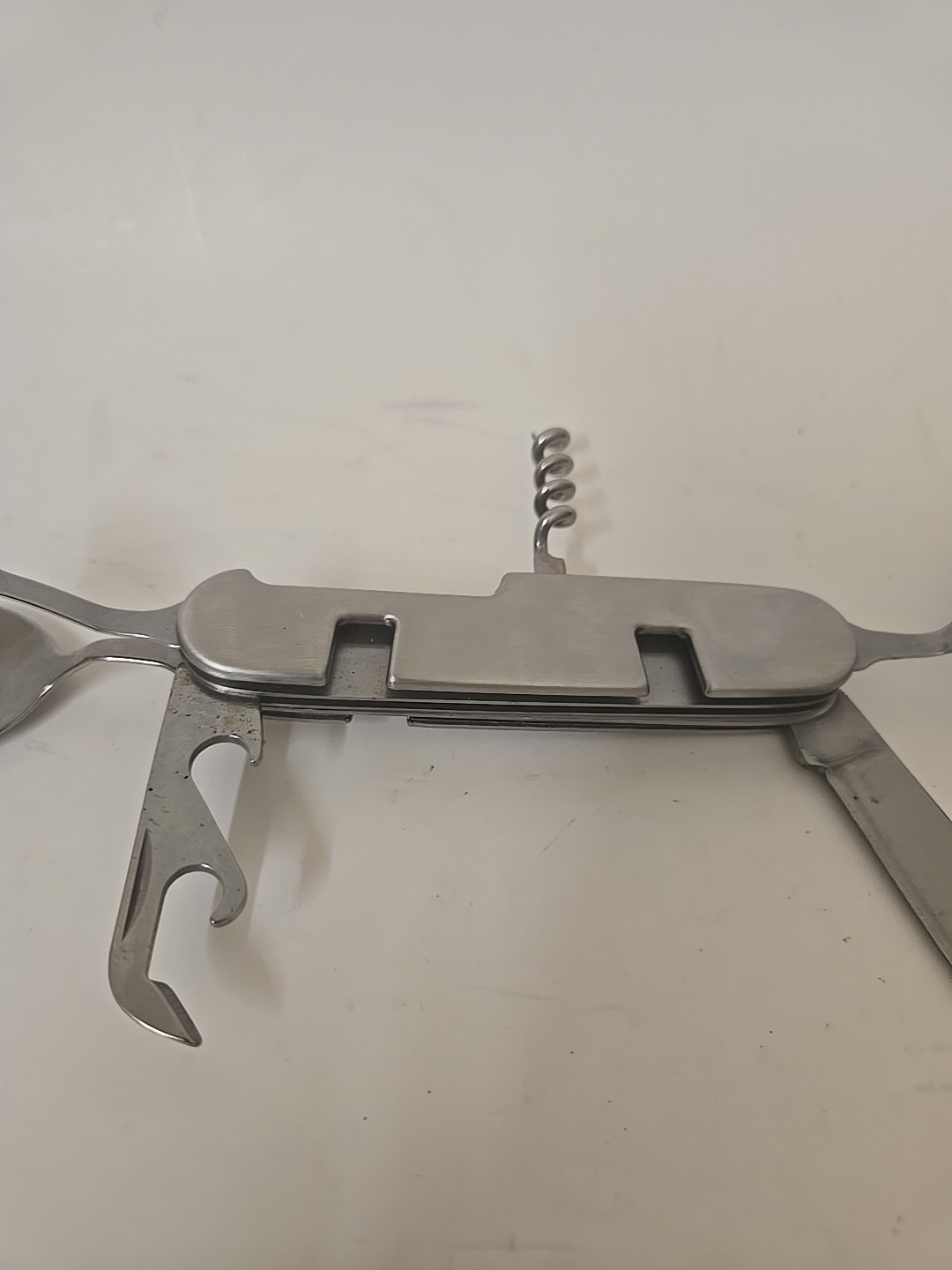 RARE VINTAGE CRIVIT CB-7429 FOLDING TRAVELING CAMPING EATING MULTI-TOOL SILVER