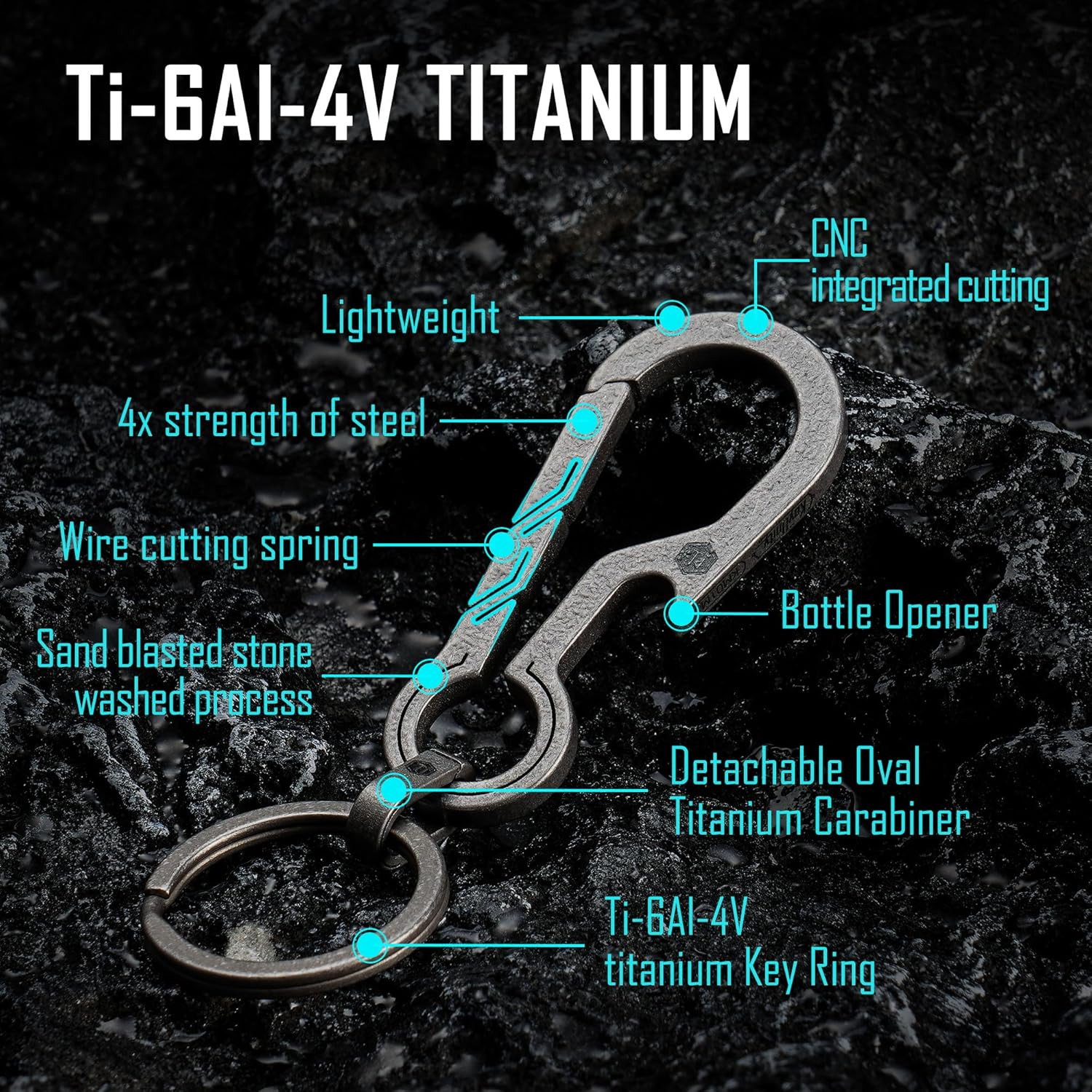 KM01 Titanium EDC Keychain Clip with Bottle Opener, Quick Release Carabiner Key