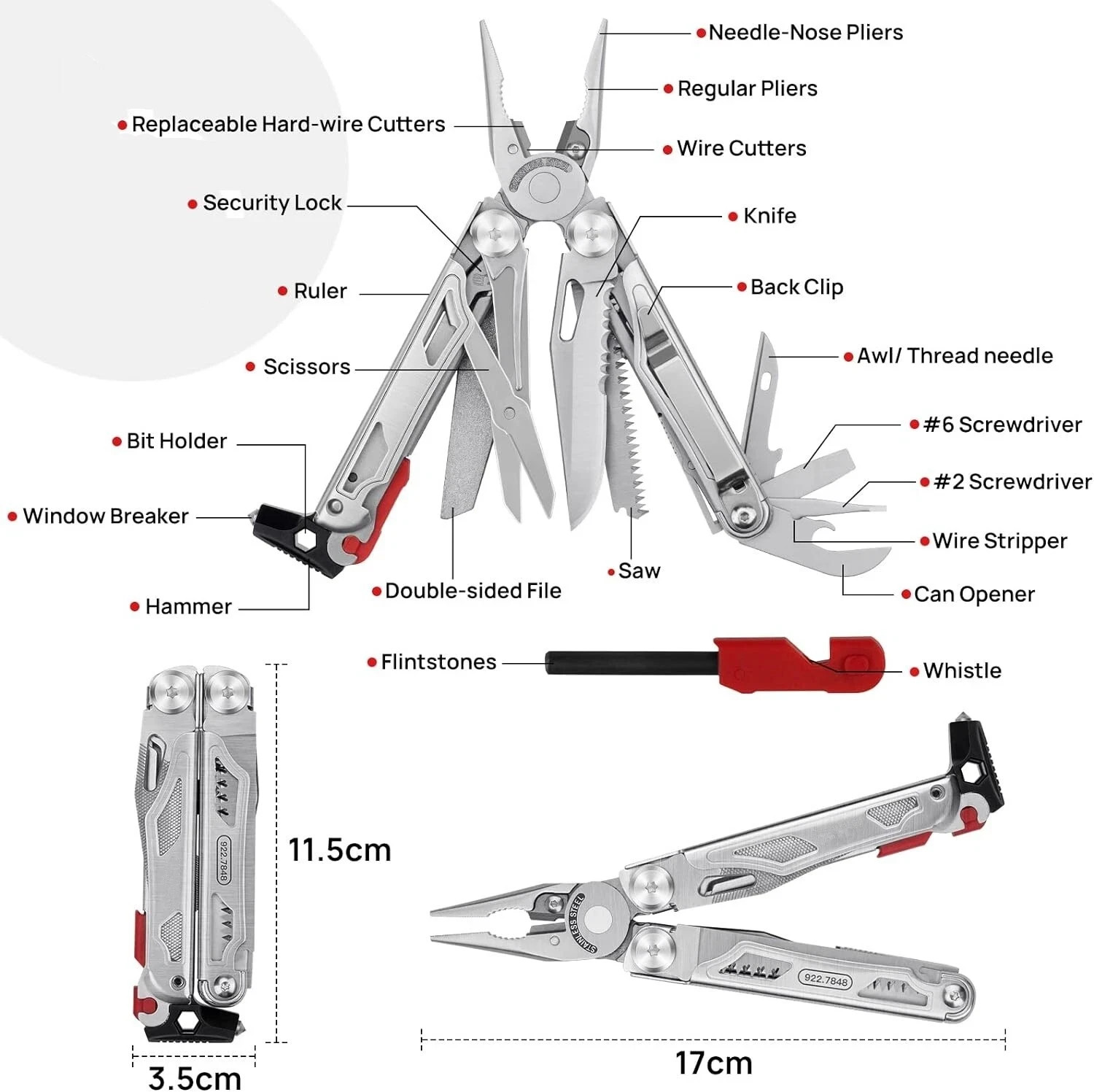 Cuchillo Herramienta Multiuso Navaja Pinza Destornillador Alicate De Bolsillo US