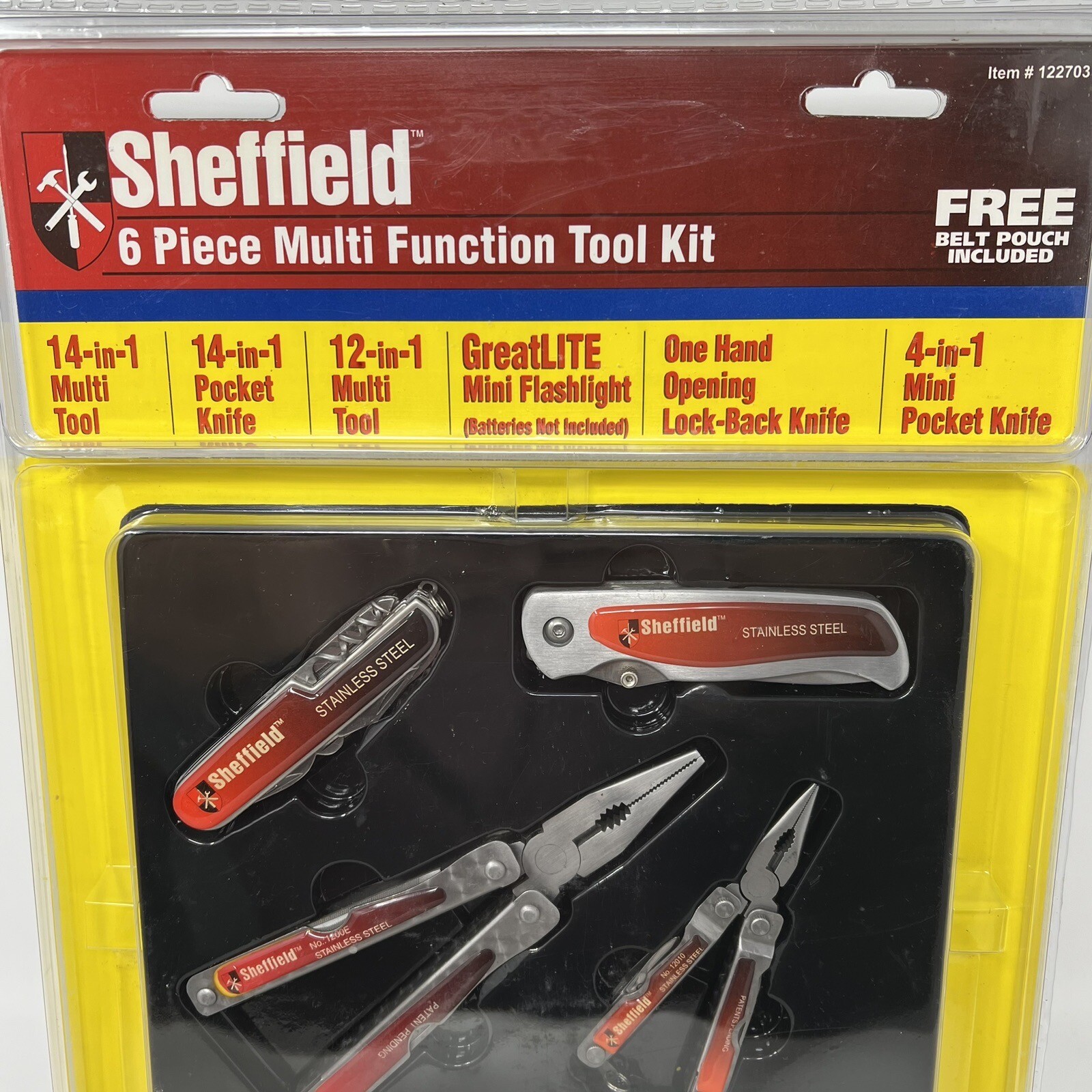 Sheffield 6 Piece Multi Function Tool Kit with Belt Pouch Included NEW IN PKG.
