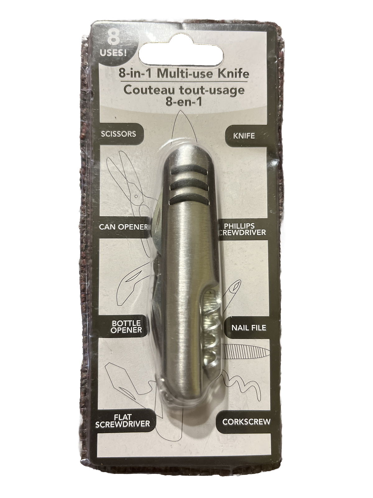 NEW 8 In 1 Multiuse Knife Scissors Can/Bottle Opener Screwdrivers File Corkscrew