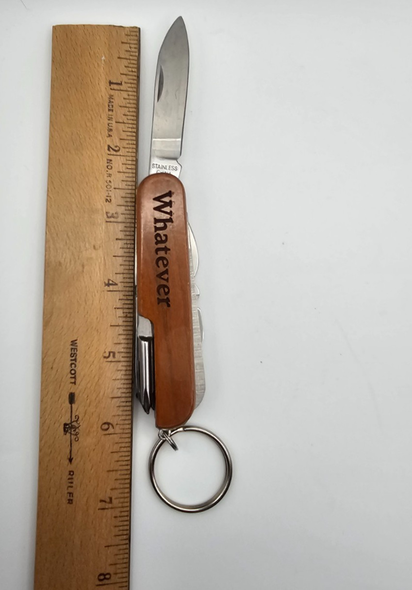Unmarked Multi Tool Keychain Knife Wood Handle Pikes Peak CO Stainless