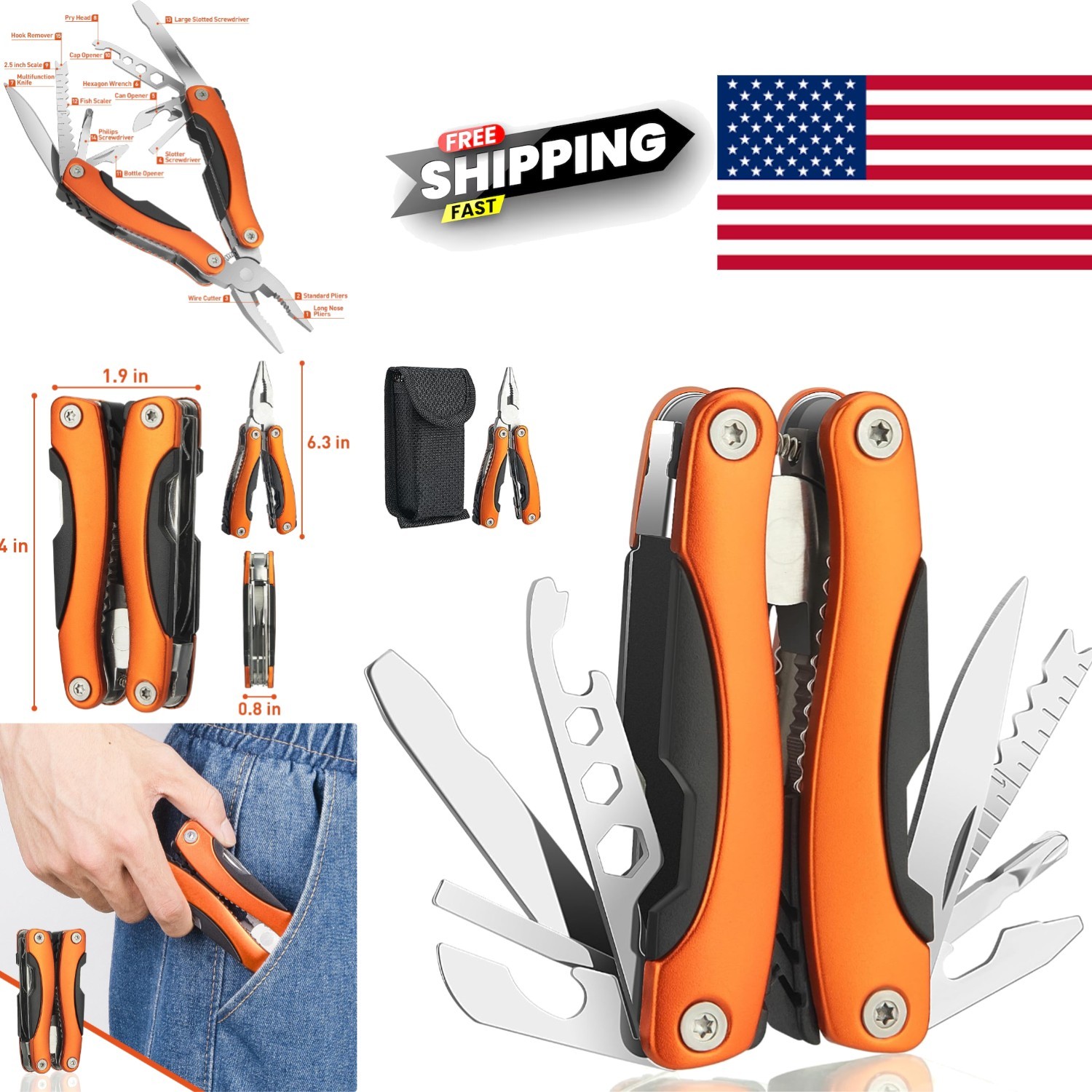 Fishing Pliers Multitool with Screwdrivers and Bottle Opener for Outdoor Fun