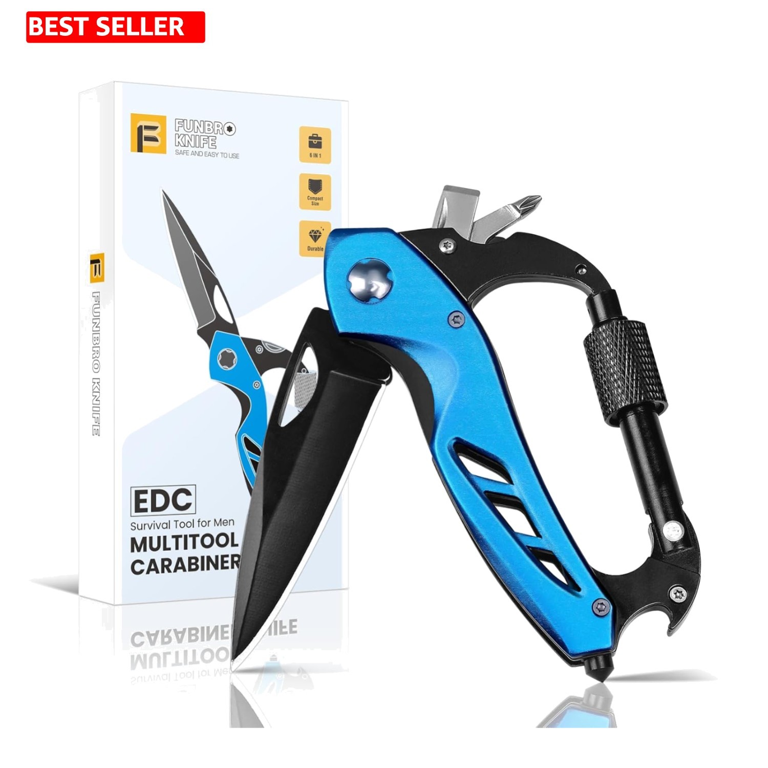 Durable Stainless Steel Multitool Carabiner – 6 Functions for Camping & Hiking