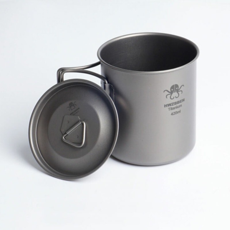 420ml Titanium Water Cup Ultralight Folding Handles Outdoor Camping Coffee Mug