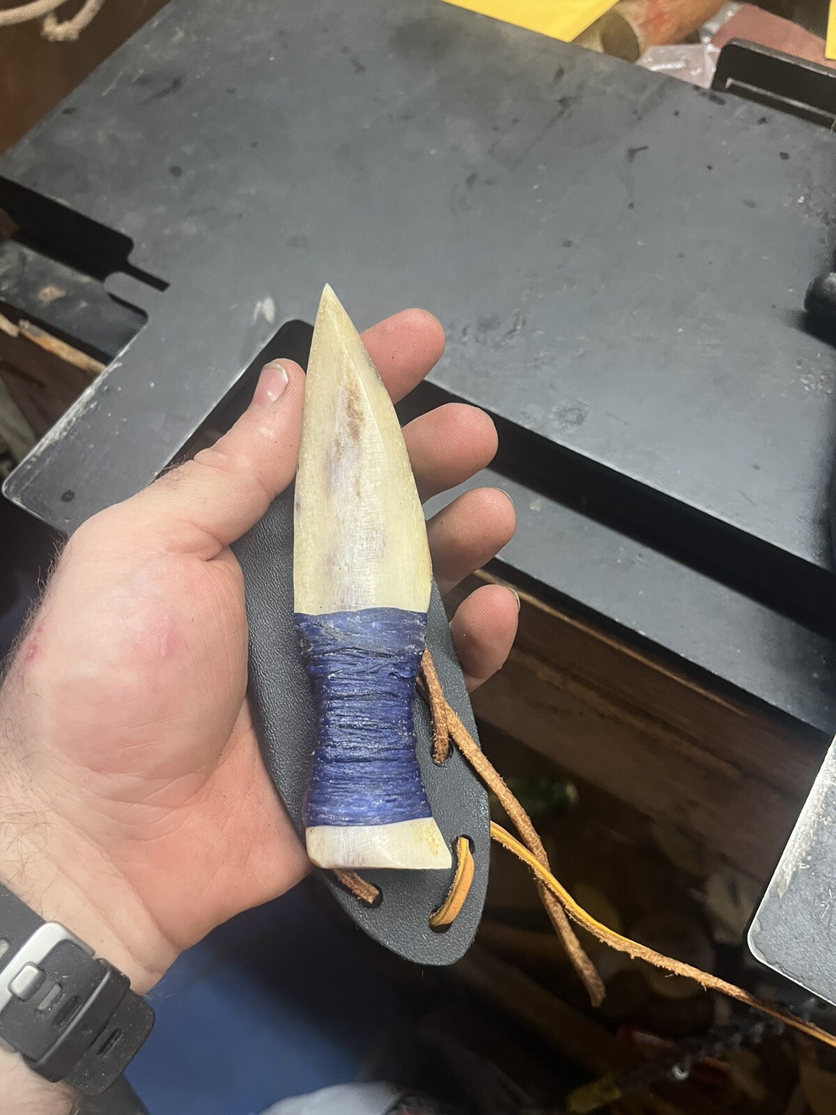 one time use 100% bone tool knife And Sheath With Zero Metal In It