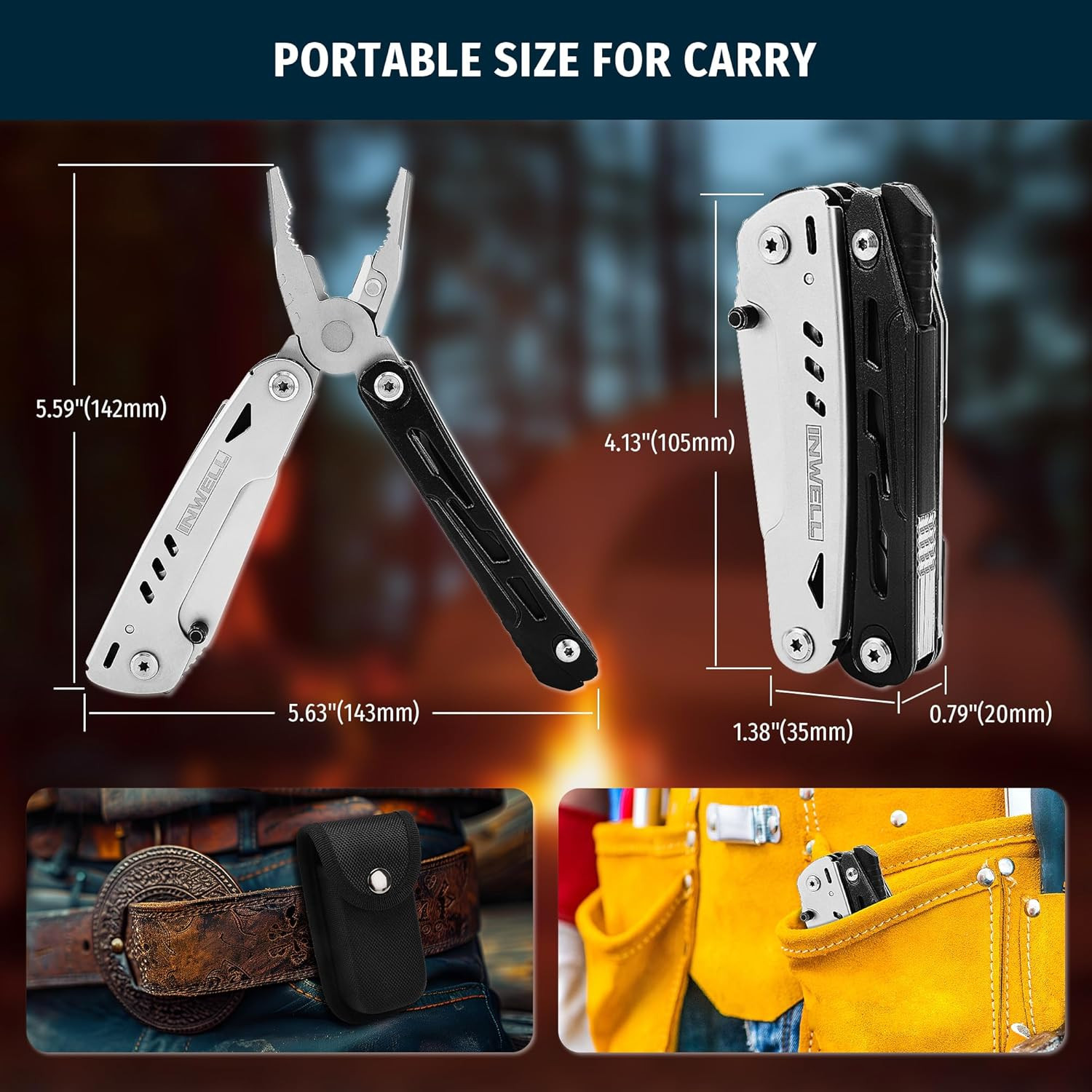12-In-1 Multitool Pliers with Safety Lock, Fire Starter & Whistle, Stainless Ste