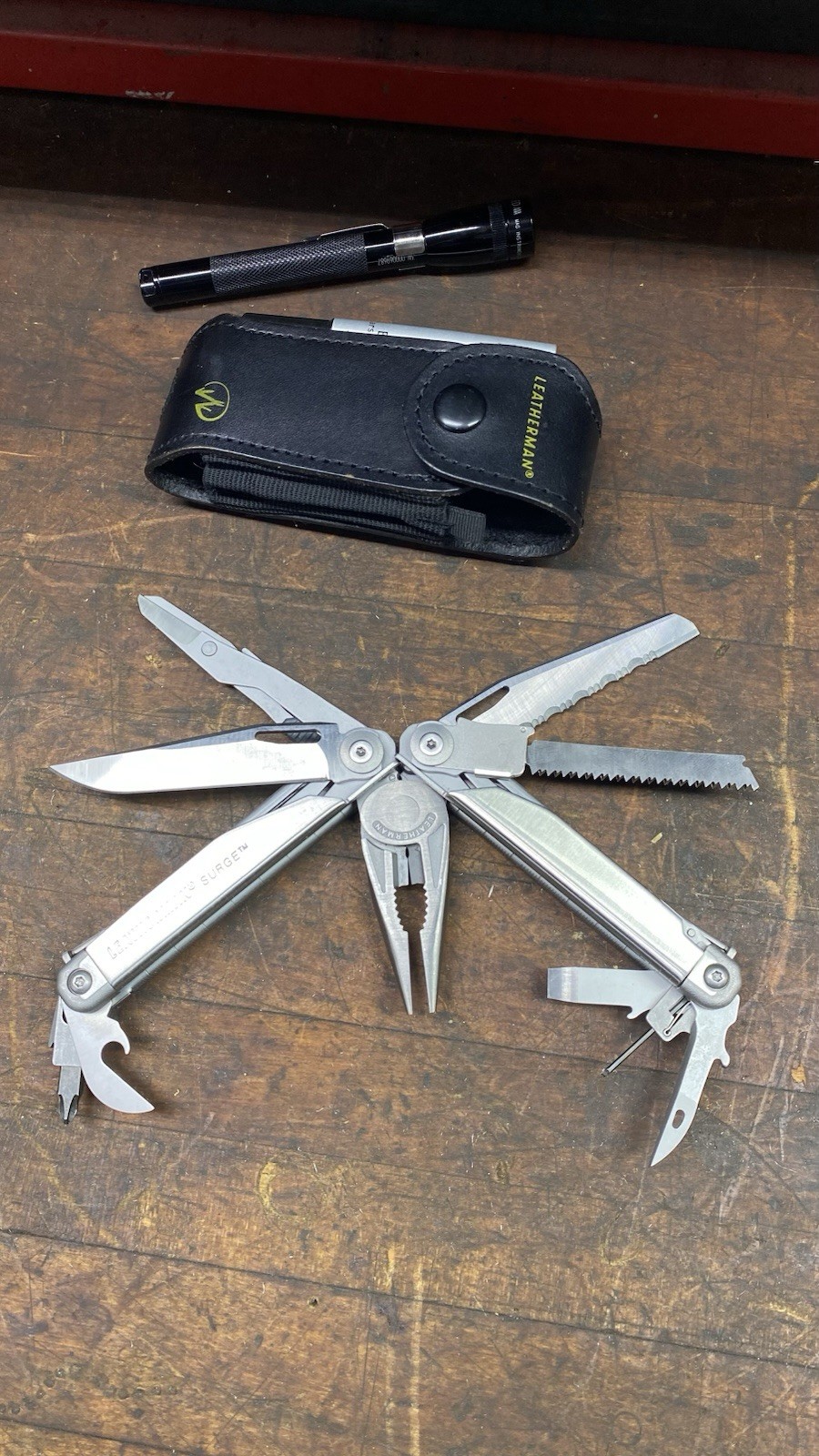 Leatherman Surge Multi-Tool With Sheath EZE Lap Stick & LED Mag Lite, Nice Shape