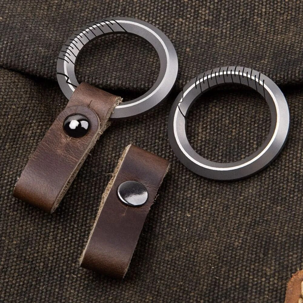 Titanium Alloy Leather Keychain Portable Removable Key Ring pendant EDC #B6
