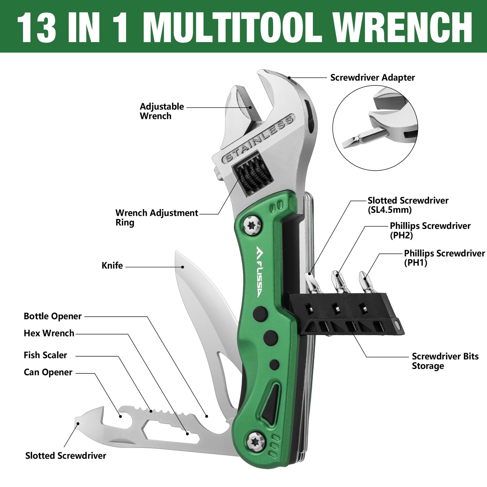 13 in 1 Multitool Wrench, Adjustable Multi-Function Wrench with…