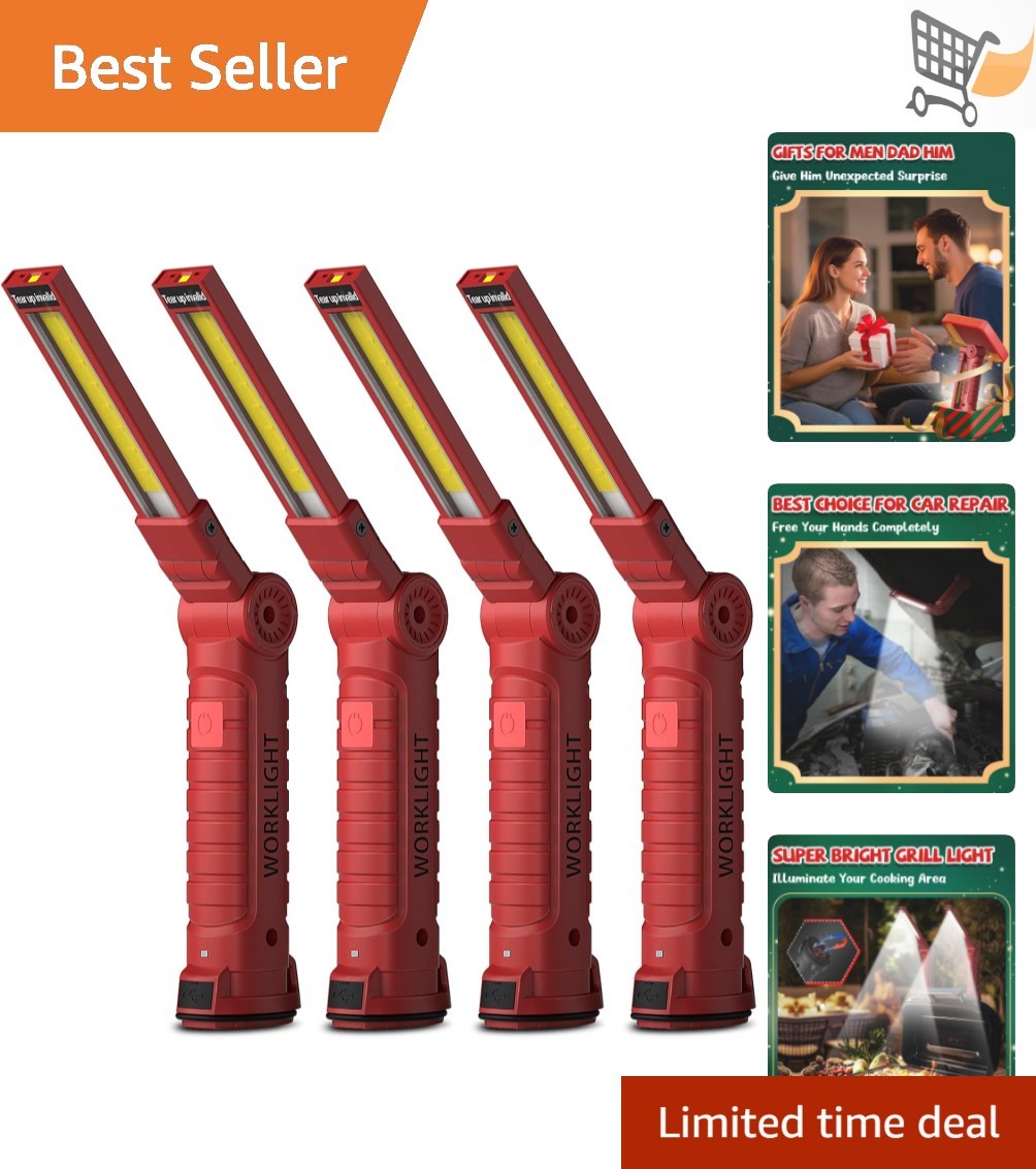 Rechargeable LED Work Lights 4 Pack with Magnetic Base 5 Modes for Men Dad