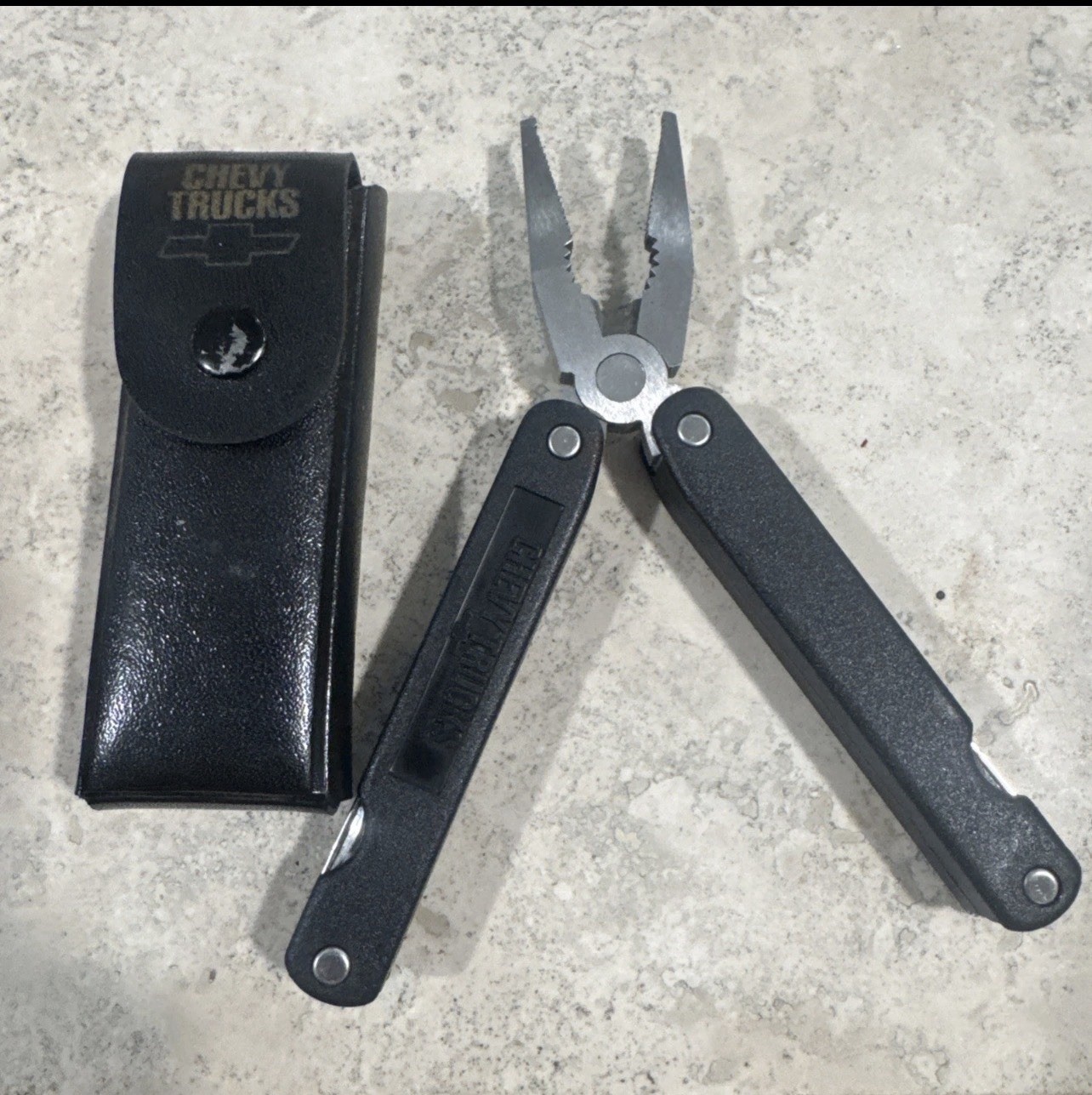 Chevy Trucks Folding Multi-Tool Pliers & Knife, Straight Edge, Black Sheath