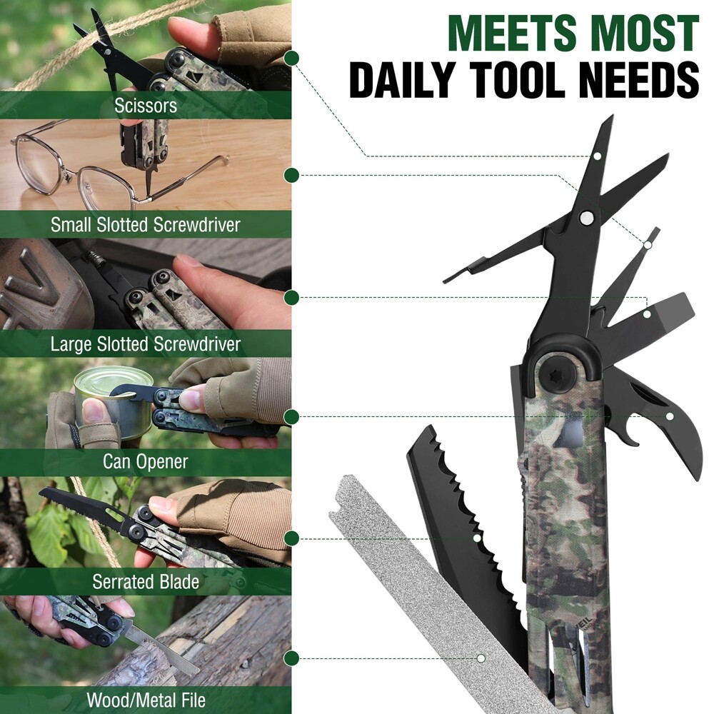 15-in-1 Multitool Plier Multi Tool Pocket Knife Stainless Steel w/Sheath