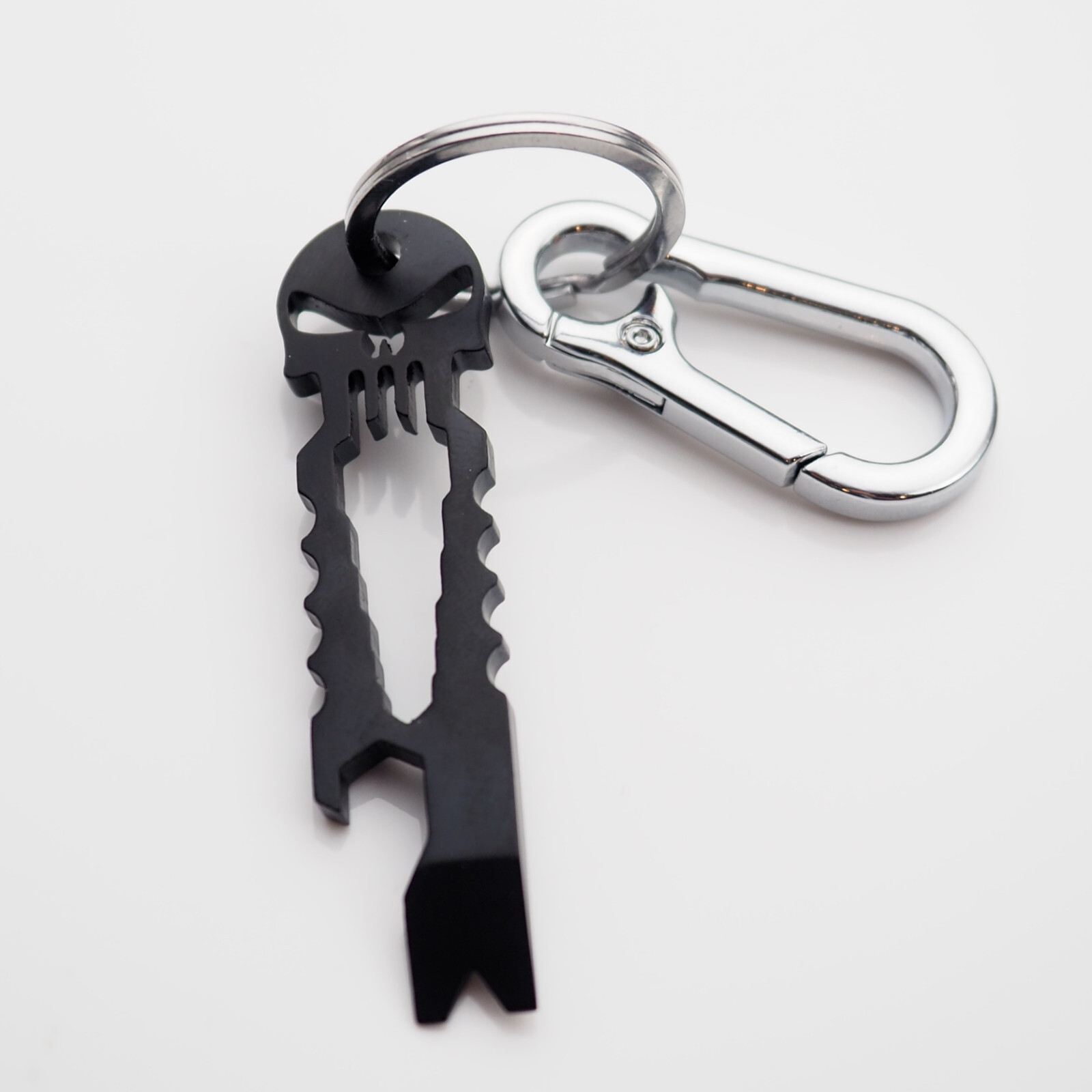 Skull Keychain Crowbar Screwdriver Hex Wrench Carabiner Clip Opener EDC – Black