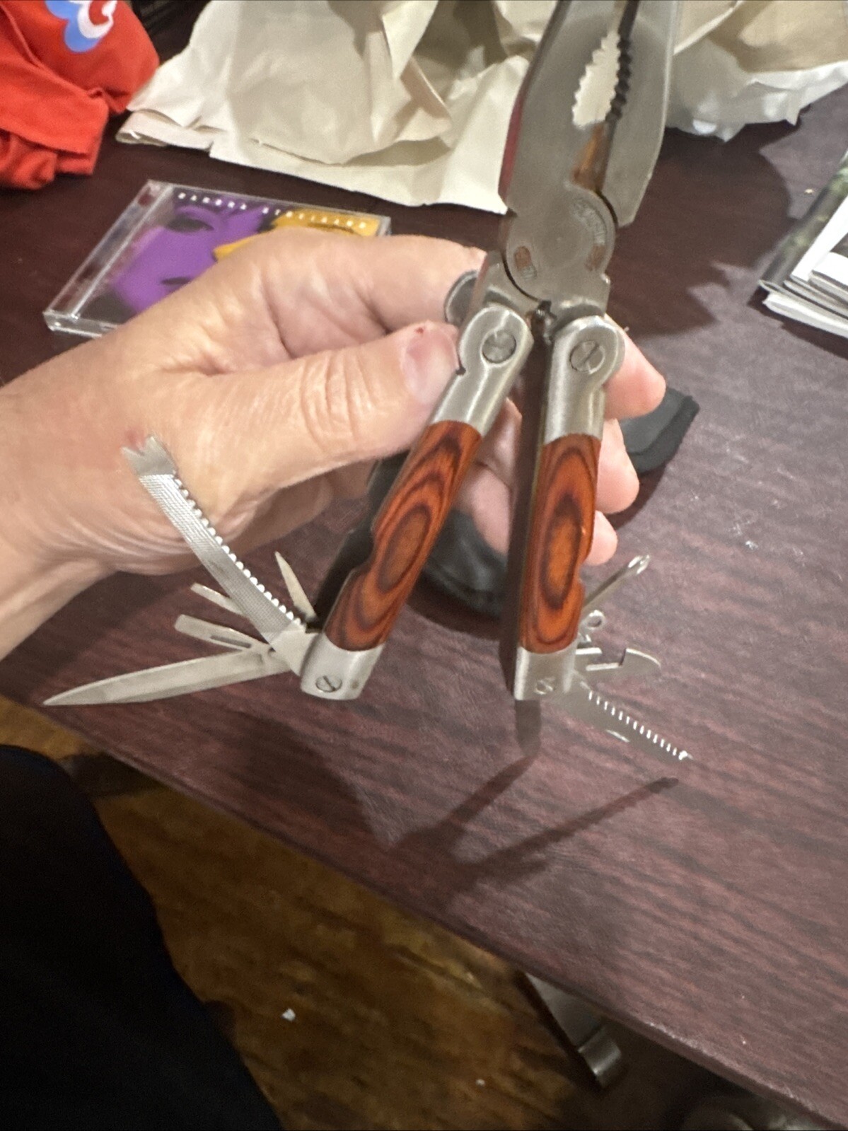 Sheffield 12-In-1 Multi Tool w/ Hardwood Handle Pliers Knife Blades Screwdrivers