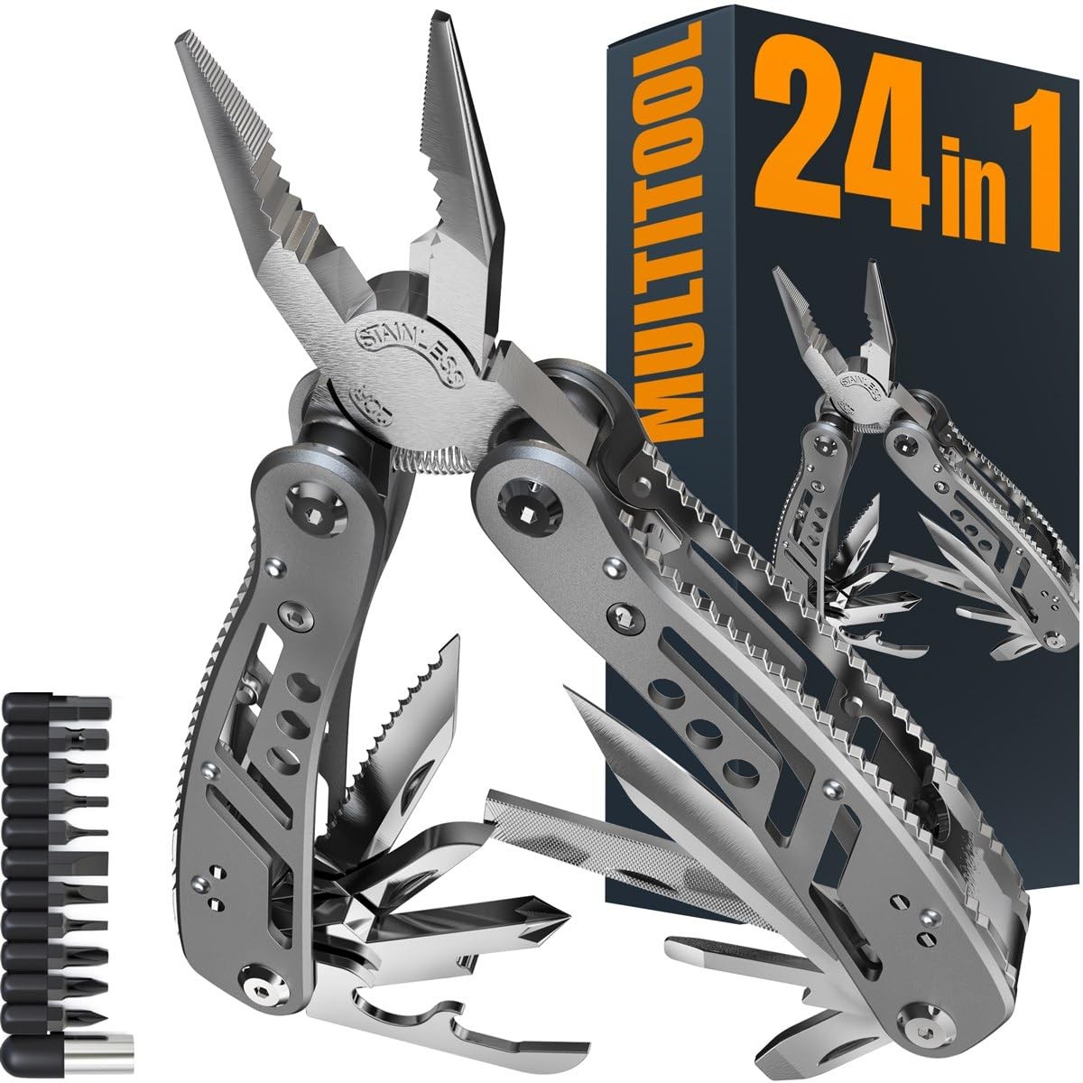 24-In-1 Multitool with Knife, Pliers & 11 Bits Sharp Stainless Steel – Multi Too