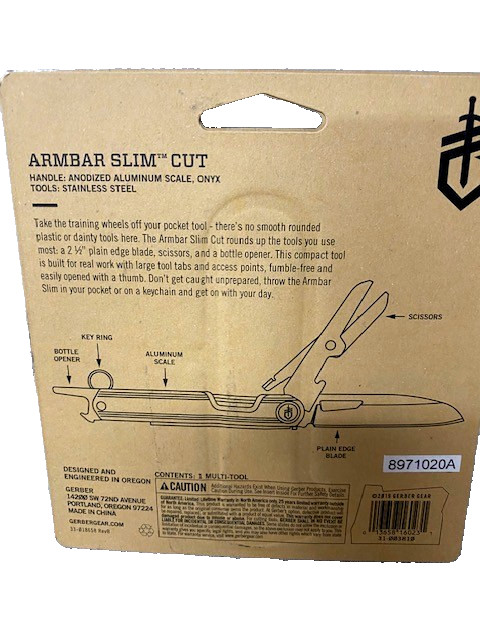Gerber Armbar Slim Cut Multi Tool Onyx Knife Scissors Bottle Opener 30-001731