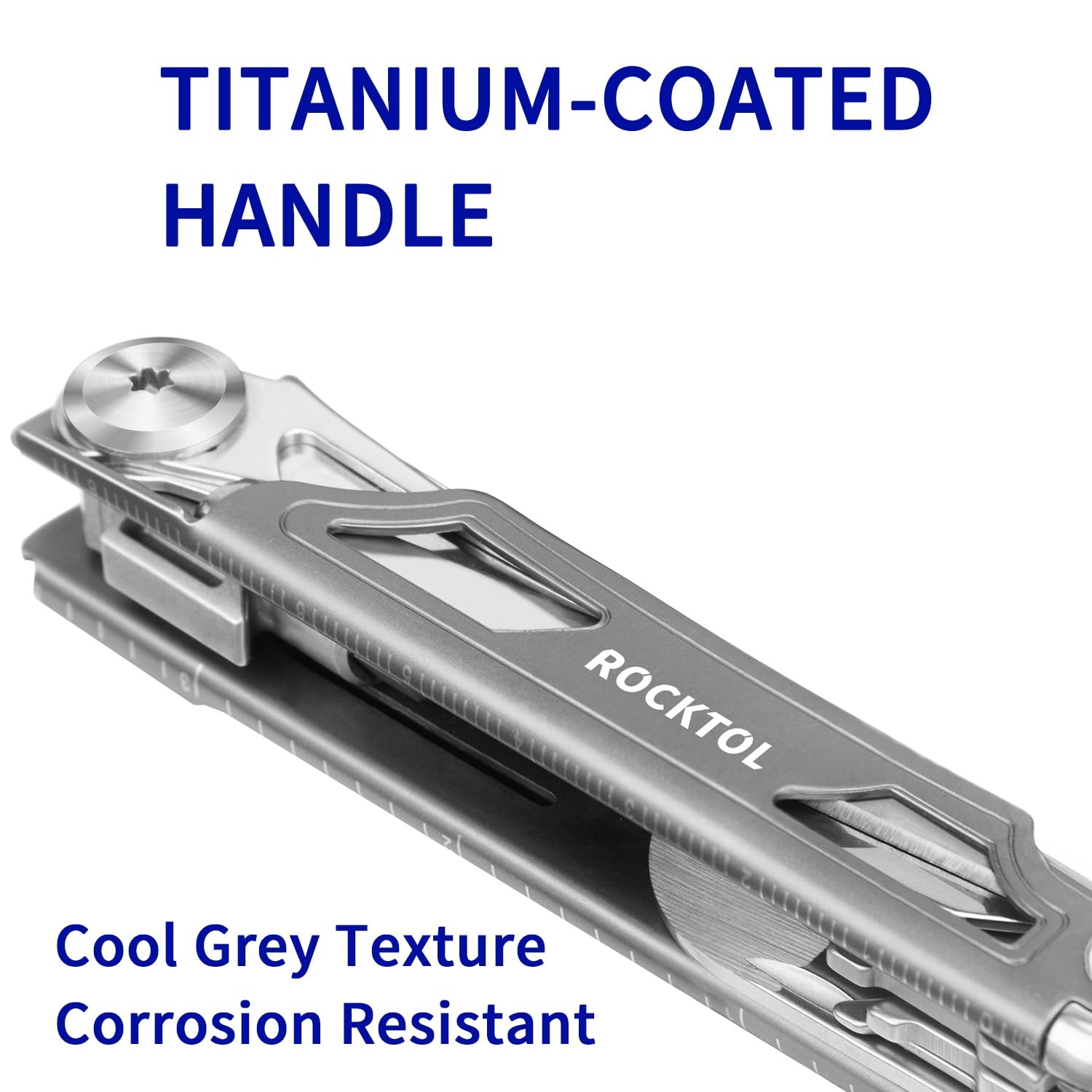 ROCKTOL Multitool Pocket Knife,12-in-1 Knife,Titanium-Plated Silver