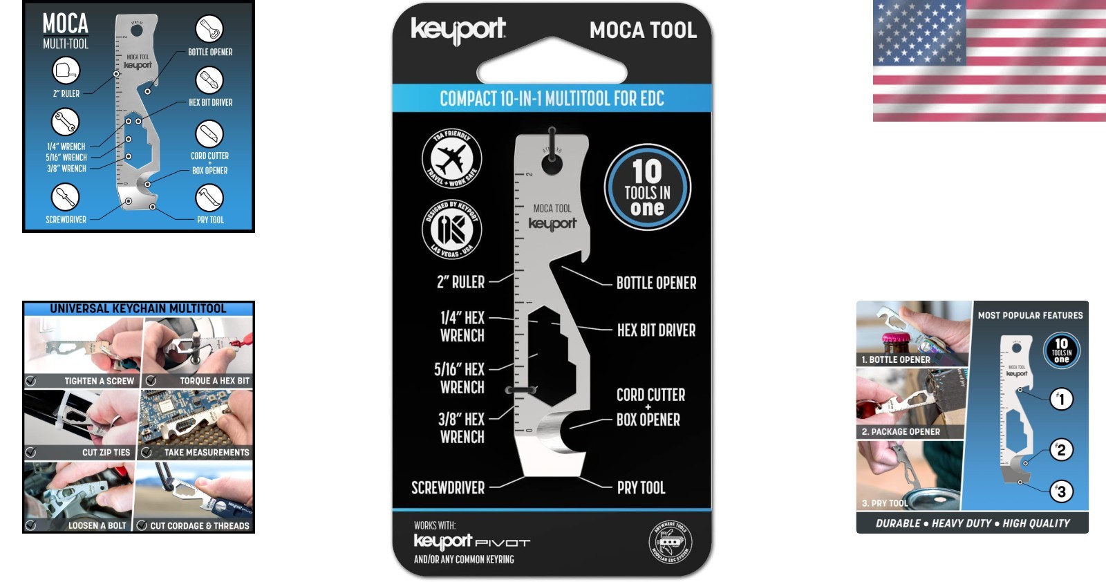MOCA 10-in-1 TSA-Friendly Stainless Steel Keychain Multitool, Compact EDC Gear